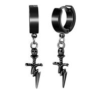 Yumilok Boucles d'oreilles Créoles Inoxydable pour Homme: Noir Pendantes d'oreilles de Croix Créatif Femme- Vintage Anneau d'oreille Crâne Halloween - Bijoux Fantaisie Décoration Adolescent