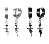 Yumilok Boucles d'oreilles Créoles Inoxydable pour Homme: Pendantes d'oreilles de Croix Créatif Femme- Vintage Anneau d'oreille Crâne Halloween - Bijoux Fantaisie Décoration Adolescent