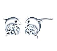 Yumilok Boucles d'oreilles Dauphin Créatives en Argent 925 Femmes Filles Clous d'oreilles de Dauphin Mignon orné de Zircon Brillant Bijoux Fantaisie