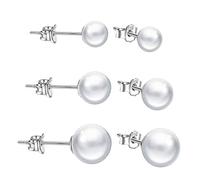 Yumilok Boucles d'oreilles de perle blanche, en 925 argent, clou d'oreille pour femme fille, Cadeau de Noël anniversaire (3 paires)