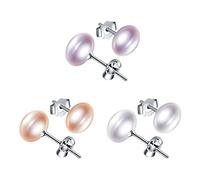 Yumilok Boucles d'oreilles de perle, en 925 argent, clou d'oreille pour femme fille, Cadeau de Noël anniversaire (3 paires)