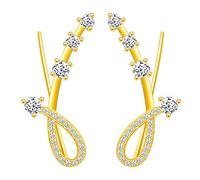Yumilok Boucles d'oreilles étoile pour femme fille, en 925 argent plaqué platine, Clip d'oreille zircon, Boucles d'oreilles grimpantes, Cadeau de Noël anniversaire