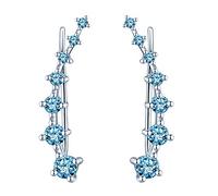 Yumilok Boucles d'oreilles femme en argent sterling 925, Boucles d'oreilles Crochet Clips cristal strass, Cadeau Anniversaire Noël