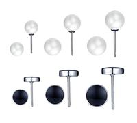 Yumilok Boucles d'oreilles femme en argent sterling 925, Clous d'oreilles de perles, Clous d'oreilles en agate noire, Cadeau Anniversaire Noël(6 paires au total)