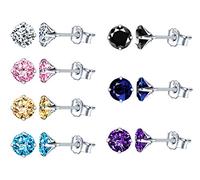 Yumilok Boucles d'oreilles femme fille, en 925 argent, Boucles d'oreilles zircon coloré, Cadeau de Noël anniversaire (8 paires)