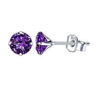 Yumilok Boucles d'oreilles femme fille, en 925 argent, Boucles d'oreilles zircon violette, Cadeau de Noël anniversaire