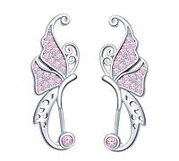 Yumilok Boucles d'oreilles papillon pour femme fille, en 925 argent plaqué platine, Clip d'oreille zircon, Boucles d'oreilles grimpantes, Cadeau de Noël anniversaire