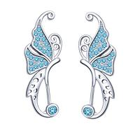 Yumilok Boucles d'oreilles papillon pour femme fille, en 925 argent plaqué platine, Clip d'oreille zircon, Boucles d'oreilles grimpantes, Cadeau de Noël anniversaire