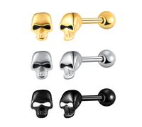 Yumilok Boucles d'oreilles Piercing en Acier Inoxydable pour Hommes et Femmes Clous d'oreilles Vintage de Tête de Mort Boucles d'oreilles Crâne Halloween Hip Hop Décoration Adolescent