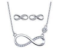 Yumilok Boucles d'oreilles pour Femme Symbole de l'infini Collier en Argent Sterling Zircon Ensemble Stud Boucles d'oreilles Ensemble Collier de Mode Fine
