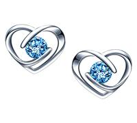 Yumilok Boucles d'oreilles zircon pour femmes et filles, Boucle d'oreille en argent 925, Clous d'oreilles diamants, Boucles d'oreilles cœurs élégantes, brillant, bleu
