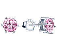 Yumilok Boucles d'oreilles zircon pour femmes et filles, Boucle d'oreille en argent 925, Clous d'oreilles diamant à six griffes, Boucles d'oreilles solitaire élégantes, brillant, rose