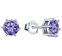 Yumilok Boucles d'oreilles zircon pour femmes et filles, Boucle d'oreille en argent 925, Clous d'oreilles diamant à six griffes, Boucles d'oreilles solitaire élégantes, brillant, violet