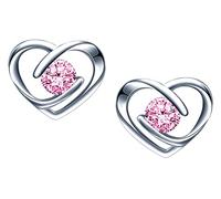 Yumilok Boucles d'oreilles zircon pour femmes et filles, Boucle d'oreille en argent 925, Clous d'oreilles diamants, Boucles d'oreilles cœurs élégantes, brillant, rose