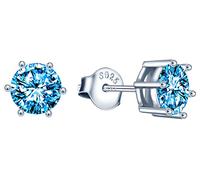 Yumilok Boucles d'oreilles zircon pour femmes et filles, Boucle d'oreille en argent 925, Clous d'oreilles diamant à six griffes, Boucles d'oreilles solitaire élégantes, brillant, bleu