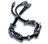 Yumilok Bracelet en Cuir et Acier Inoxydable pour Homme Le Dragon Cool Dessin Charmant Style rétro à la Mode