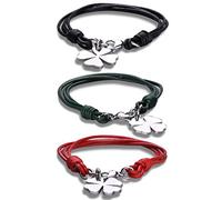 Yumilok Bracelet en Multi-Tours pour Femme Homme en Acier Inoxydable et Cuir Le trèfle coloré Trois pièces Noir Rouge et Vert foncé