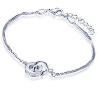Yumilok Bracelet extensible femme en argent 925 et zirconium deux cercle se lient la chaîne vénitienne est doublé et élégante