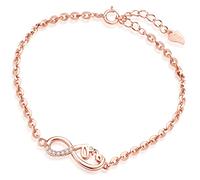Yumilok Bracelet extensible femme en argent 925 et zirconium la marque d'infini "LOVE"classique la chaîne de maillon élégante or rose