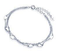 Yumilok Bracelet extensible femme en argent 925 multi-tours les cœurs aimable classique la chaîne de maillon élégante blanc d'argent