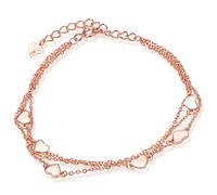 Yumilok Bracelet extensible femme en argent 925 multi-tours les cœurs aimable classique la chaîne de maillon élégante or rose
