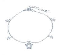 Yumilok Bracelets de cheville en argent 925, bracelet de cheville étoile pour femme et fille, brillant, zircon incrusté, la chaîne d'ancré ajustable, bijoux pour Noël et Anniversaire, Argent sterling