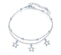 Yumilok Bracelets de cheville en argent 925, bracelet de cheville étoile pour femme et fille, Chaîne multirangs, la chaîne d'ancré ajustable, bijoux pour Noël et Anniversaire, One Size, Argent, One