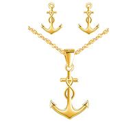 Yumilok Collier ancre femme, boucle d'oreille ancre femme, ensemble de bijoux en argent 925, collier et clou d'oreille d'ancre et de symbole d'infini, collier boucle d'oreille femme fille, or