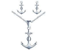 Yumilok Collier ancre femme, boucle d'oreille ancre femme, ensemble de bijoux en argent 925, collier et clou d'oreille d'ancre et de symbole d'infini, collier boucle d'oreille femme fille, argent