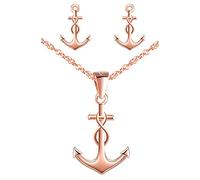 Yumilok Collier ancre femme, boucle d'oreille ancre femme, ensemble de bijoux en argent 925, collier et clou d'oreille d'ancre et de symbole d'infini, collier boucle d'oreille femme fille, or rose