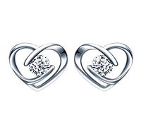 Yumilok Collier cœur en argent 925, Boucles d'oreille cœur, bijoux pour femme fille, orné zircon, Ensembles de bijoux, Cadeau de Noël et de Anniversaire anniversaire, Argent sterling Pierre Argent,