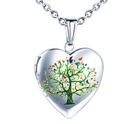 Yumilok Collier cœur Femme Fille, Collier Photo, en Acier Inoxydable, Collier Photo d'arbre de Vie, on Peut Mettre la Photo à l'intérieur, Collier médaillon, Locket, Argent