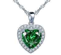 Yumilok Collier d'émeraude en argent 925 et cristal synthétique vert en forme de cœur Collier cœur orné zircon Cadeau Noël Anniversaire pour femme fille