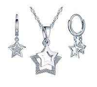 Yumilok Collier en Argent 925, Pendentif étoile pour Femme Fille, Boucles d'oreille étoile, Ensembles de Bijoux étoiles, bagues d'oreilles, Cadeau Noël Anniversaire