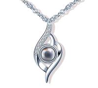 Yumilok Collier en argent 925 pour femme, Pendentif classique incrusté de pierre de verre et de zircon, Je t'aime en 100 langues, Cadeau de Noël anniversaire, Argent sterling, Oxyde de Zirconium,