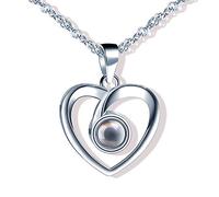 Yumilok Collier en argent 925 pour femme, Pendentif cœur incrusté de pierre de verre, "Je t'aime" en 100 langues, Cadeau de Noël Anniversaire