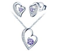 Yumilok Collier et Boucles d'oreilles de zircon pour femmes et filles, Bijoux parures en argent 925, Collier pendentif cœur irrégulier élégant, Clou d'oreille cœur irrégulier brillant, violet