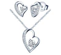 Yumilok Collier et Boucles d'oreilles de zircon pour femmes et filles, Bijoux parures en argent 925, Collier pendentif cœur irrégulier élégant, Clou d'oreille cœur irrégulier brillant, argent