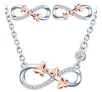 Yumilok Collier et Boucles d'oreilles femmes et filles, Parures bijoux en argent 925, Collier pendentif et clou d'oreille symbole de l'infini, incrustés de papillons or rose, bijoux bicolores uniques