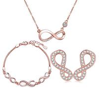 Yumilok Collier Femme Bracelet en Argent Boucles d'oreilles pour Femmes et Filles Collier Symbole de l'infini avec Bracelet serti de zircones, Argent Sterling, Zirkonia