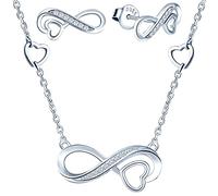 Yumilok collier femme fille, boucles d'oreilles femme, ensemble de bijoux, collier pendentif et boucle d'oreille symbole d'infini cœur, collier et clou d'oreille en argent 925, zircon incrusté