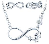 Yumilok collier femme fille, boucles d'oreilles femme, ensemble de bijoux, collier pendentif et boucle d'oreille papillon symbole d'infini, collier et clou d'oreille en argent 925, zircon incrusté