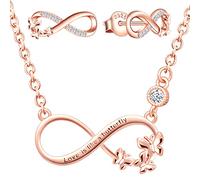 Yumilok collier femme fille, boucles d'oreilles femme, ensemble de bijoux, collier pendentif et boucle d'oreille papillon symbole d'infini, collier et clou d'oreille en argent 925, zircon incrusté
