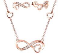Yumilok collier femme fille, boucles d'oreilles femme, ensemble de bijoux, collier pendentif et boucle d'oreille symbole d'infini cœur, collier et clou d'oreille en argent 925, zircon incrusté