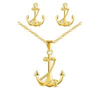 Yumilok Collier femme fille, boucles d'oreilles femme fille, ensemble de bijoux, collier clou d'oreille ancre, collier boucle d'oreille en argent 925, simple élégant, or