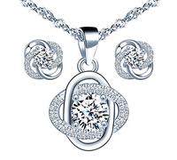 Yumilok Collier fleur en argent 925, Boucles d'oreille incrusté de zircon, bijoux fleur pour femme, Ensembles de bijoux, Cadeau de Noël et de Anniversaire, zircon cubique Argent sterling Pierre