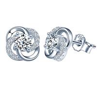 Yumilok Collier fleur en argent 925, Boucles d'oreille incrusté de zircon, bijoux fleur pour femme, Ensembles de bijoux, Cadeau de Noël et de Anniversaire, Argent sterling zircon cubique Pierre