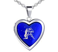 Yumilok Collier Médaillon Cœur pour Femme Homme, Collier Sautoirs en Acier Inoxydable et Alliage, Collier à Motif de Signes du Zodiaque, Le Verseau, Pendentifs cœur à Changement de Couleur