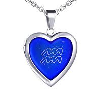 Yumilok Collier Médaillon Cœur pour Femme Homme, Collier Sautoirs en Acier Inoxydable et Alliage, Collier Pendentifs du Zodiaque, Le Motif du Verseau, Pendentifs cœur à Changement de Couleur