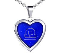 Yumilok Collier Médaillon Cœur Pour Femme Homme, Collier Sautoirs en Acier inoxydable et Alliage, Collier Pendentifs du Zodiaque, Le Motif de la Balance, Pendentifs cœur à changement de couleur